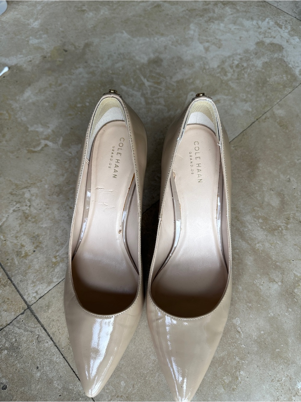 Cole Haan Beige Patent Leather Pointed-Toe Pumps